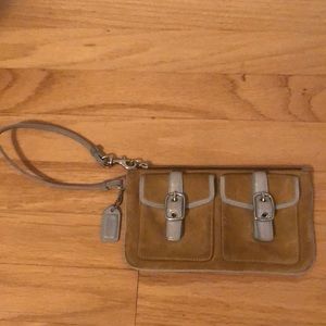 Suede coach wristlet